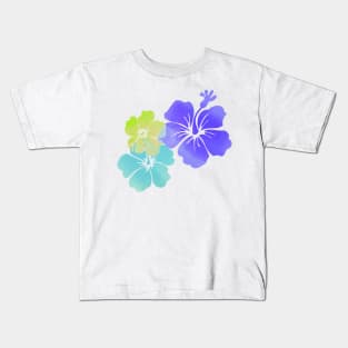 Aloha Hibiscus, digital watercolor, purple, aqua, lime Kids T-Shirt